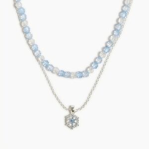 J Crew Crewcuts Necklace Double Strand Cubic Zirconia Crystal Snowflake Charm